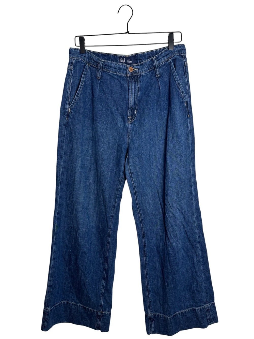 GAP High Rise Wide Leg Pleated Denim Trouser Jeans Medium Dark Wash
